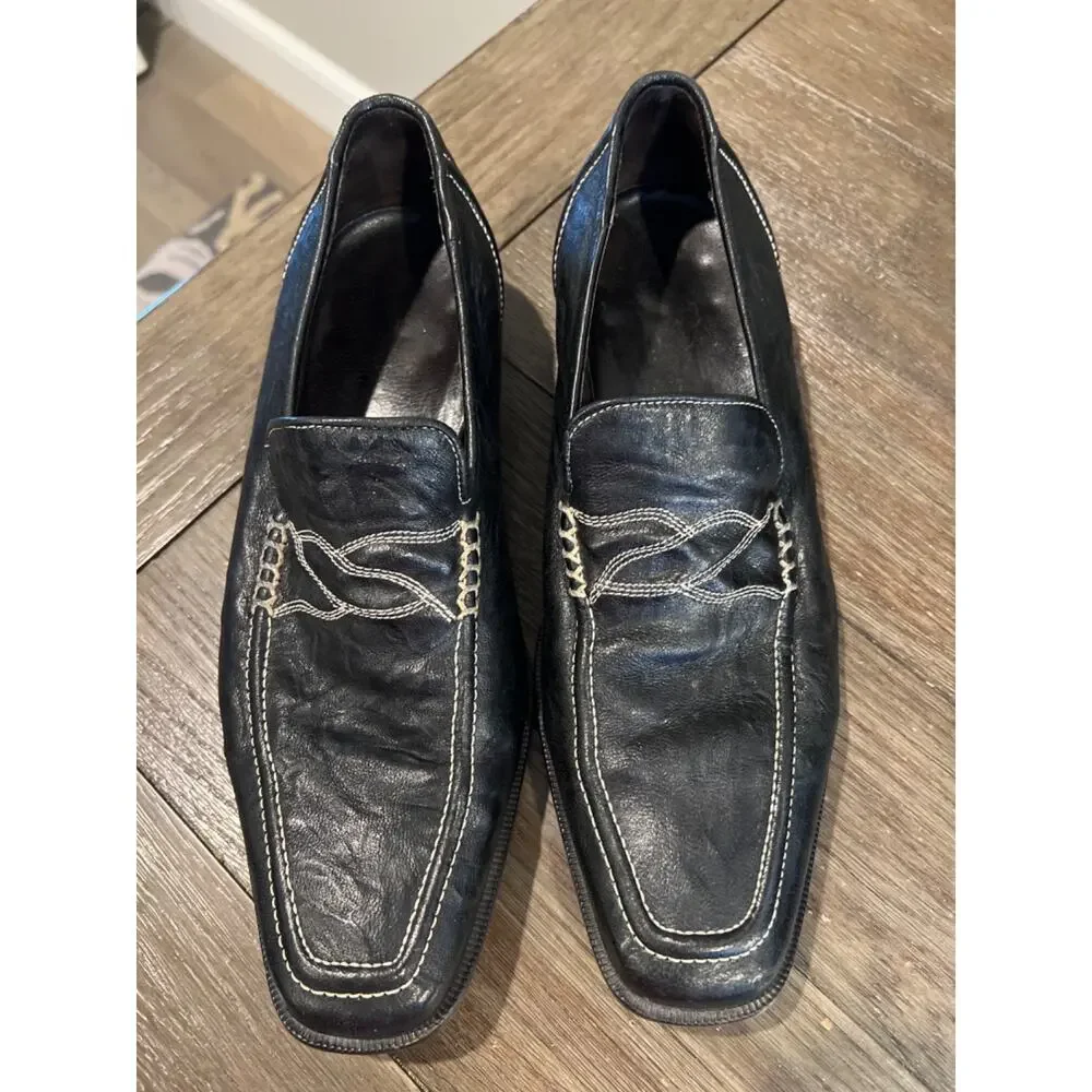 DONALD J PLINER Renkin Black Leather Slip On Loafers Dress Shoes Mens 8.5M Italy